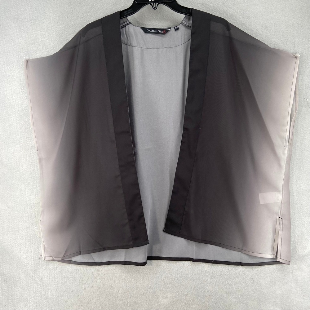 Colleen Lopez Duster Sz S Gray Black‎ Ombre Sheer Open Front Topper Lightweight